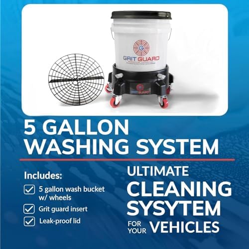 Grit Guard 5 Gallon Washing System | Includes 5 Gallon Bucket, Grit Guard, Bucket Dolly, and Gamma Seal Lid | for Car Wash and Detailing | Black