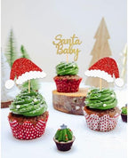 24pcs Glitter Christmas Santa Baby Cupcake Toppers, Christmas Hat Cupake toppers First Cake Decorations for Baby Shower Birthday Party Supplies (Baby A)