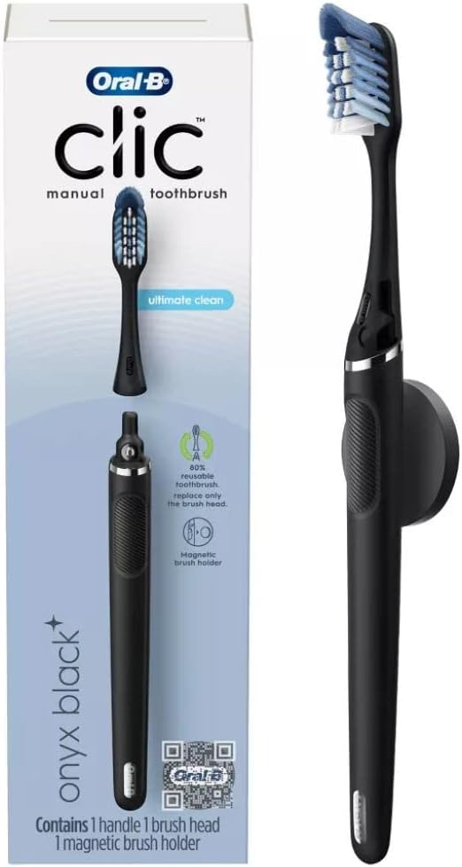 Oral-B Clic Manual Toothbrush, Onyx Black, with Magnetic Toothbrush Holder - 1 Count 049-09-6257 1.0 Count