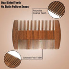 3 Pieces Beard Comb for Men Natural Sandalwood Wooden Mustaches Combs Dual Action Teeth Beard Comb with 3 Pieces Pocket Faux Leather Case for Beards Mustaches(Brown)
