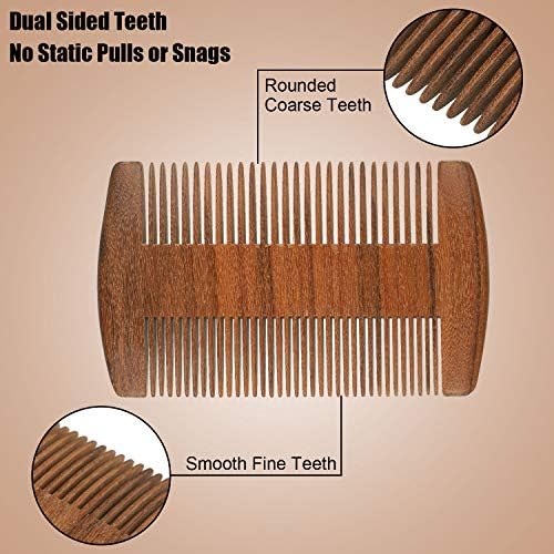 3 Pieces Beard Comb for Men Natural Sandalwood Wooden Mustaches Combs Dual Action Teeth Beard Comb with 3 Pieces Pocket Faux Leather Case for Beards Mustaches(Brown)