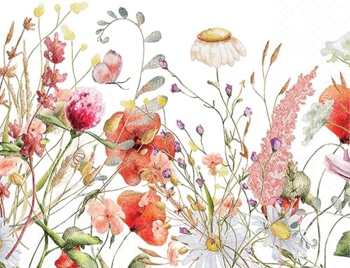 IHR Ideal Home Range Party Napkins Disposable 3-Ply Paper Lunch Napkin Pack, 6.5" x 6.5", Field Of Flowers, 20-Count