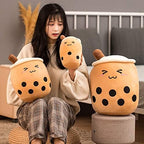 VHYHCY Cute Stuffed Boba Plush Bubble Tea Plushie Pillow Milk Tea Cup Pillow Food Plushie, Soft Kawaii Hugging Plush Toy for Kids(Closed Eyes, 9.4 inch)