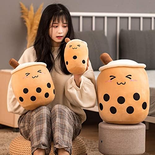 VHYHCY Cute Stuffed Boba Plush Bubble Tea Plushie Pillow Milk Tea Cup Pillow Food Plushie, Soft Kawaii Hugging Plush Toy for Kids(Closed Eyes, 9.4 inch)