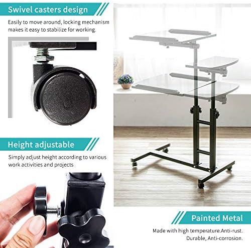 Bedside Table with Wheels, Height-Adjustable Laptop Desk, Computer Workstation, Bed Side Table, Tiltable Table and Mouse pad for Laptop-Light Brown