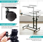 Bedside Table with Wheels, Height-Adjustable Laptop Desk, Computer Workstation, Bed Side Table, Tiltable Table and Mouse pad for Laptop-Light Brown