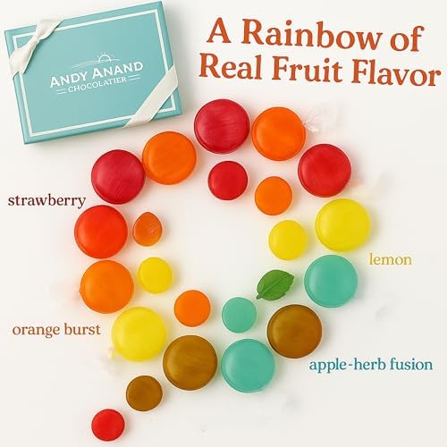 ANDY ANAND CHOCOLATIER Assorted Fruit Hard Candy (80 Pcs,Pack of 1) – Sugar Free Hard Candy Individually Wrapped, Mixed Fruit Drops with Stevia, Gluten Free European Made Treat (7 Oz)