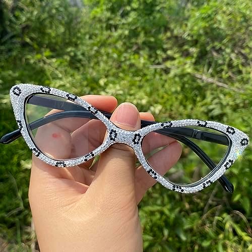 Cat Eye Crystal Rhinestone Reading Glasses for Women Sparkling Eyewear Frames Female Trendy bling Diamond Reader