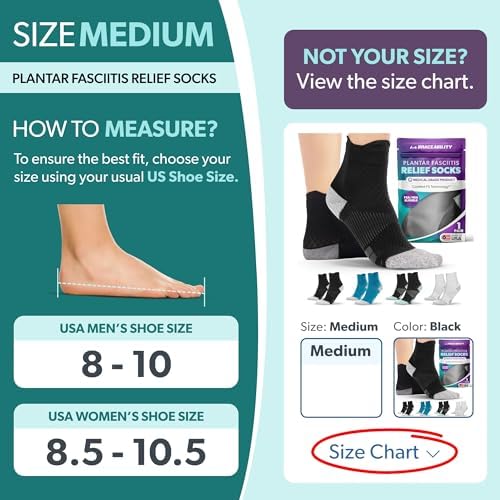 BraceAbility Plantar Fasciitis Socks - Ankle Compression Socks for Foot Pain Relief, Heel Spurs, Achilles Tendonitis, Full-Toe Arch Support Sleeve Socks for Women and Men (1 Pair - M Black)