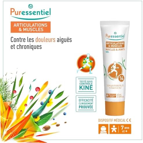 Puressentiel Muscles and Joints Gel - Soothing Gel for Muscle Relief and Knee Relief - Cooling Gel for Foot Relief - Back Gel - 2.02 oz