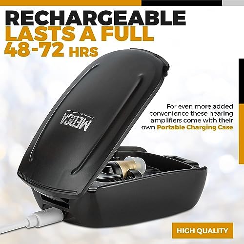 Rechargeable Hearing Amplifier Pair - Left & Right Ear CIC Complete-in-Canal Set, Nearly Invisible Personal Sound Amplifier with Digital Noise Cancelling and Feedback Reduction for Seniors and Adults