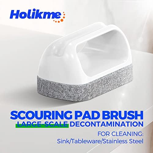 Holikme 7 Pack Deep Cleaning Brush Set, Scrub Pads with Scraper Tip for Pool Walls, Bathroom, Grout, Floor, Bike, Tub, Shower, Kitchen Surface (Green)