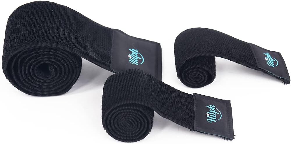 Hilph Ice Pack Strap, Stretchable, 3 Sizes Belt Extender Stretch Straps, Elastic Hook and Loop Extension Straps Add Length to Most Ice Packs, Multiple Uses, Black