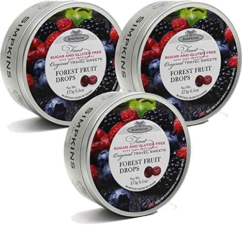 Simpkins Sugar and Gluten Free Forest Fruit Travel Sweets 175g Tin (Pack of 3)