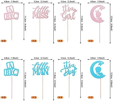 Rsstarxi 24 Pack Boy or Girl Cupcake Toppers Glitter Baby Girl It's a Girl Cupcake Picks It's a Boy Gender Reveal Cake Decoration for Pink or Blue Baby Shower Kids Birthday Party Decorations Supplies