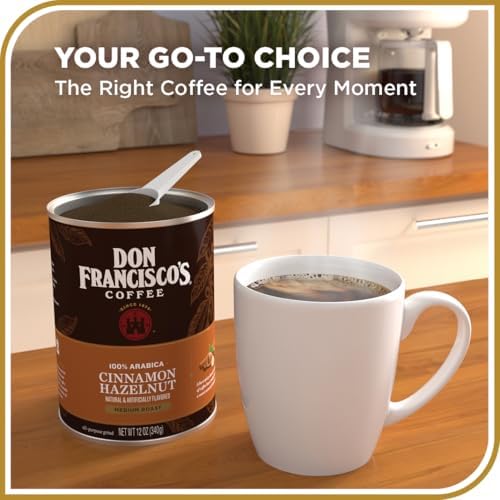 Don Francisco's Cinnamon Hazelnut Ground Flavored Coffee: Rich, Aromatic 100% Arabica Blend - Medium Roast for a Delightful Morning Brew (12 oz Can)