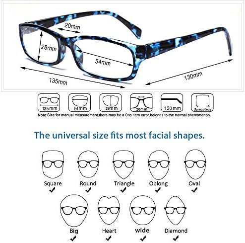 Henotin 5-Pack Reading Glasses Blue Light Blocking Anti Eyestrain Computer Reading Glasses for Women and Men Readers (5 Pack blue, 0.50)
