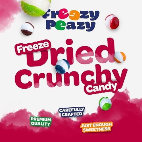 Freezy Peazy Freeze Dried Candy. Very Berry. Fruit Flavored Candy. Crispy Sweet & Tangy. No Melt Airy & Fun Snack with Bright Fruit Taste. Colorful Treat for All Ages. 2.5 oz (Pack of 6)