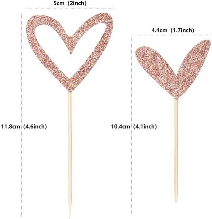 24 PCS Rose Gold Glitter Heart Cupcake Toppers Sweet Love Theme Cupcake Picks Valentine's Day Cupcake Decorations for Wedding Engagement Bridal Shower Birthday