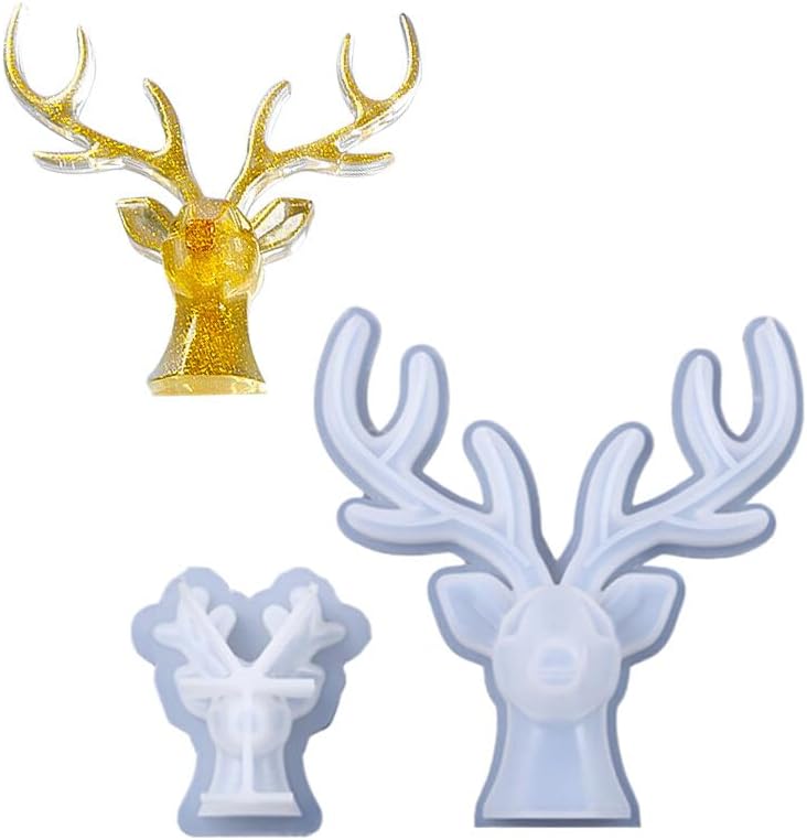 2PCS Deer Head Resin Mold Christmas Deer Antlers Silicone Molds 3D Deer Epoxy Casting Mold for Wall Hanging Mount Decor DIY Jewelry Art Craft Making Set DIY Crafts Party Decoration