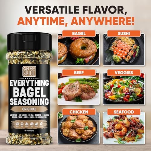 Everything Bagel Seasoning Blend - Gluten Free & Low Sodium Avocado Toast Seasoning. Vegetable Seasonings with Spices & Toasted Sesame Seeds. Egg, Meat & Salmon Keto Seasonings. Salad Toppings. 5.2oz