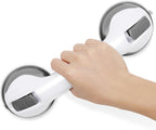 Shower Handle 12 Inch Bathroom Grab Bar with Strong Suction Cup, Double Suction Design for Shower Tub Tile Wall, White Grey
