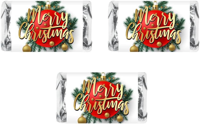 60 Merry Christmas Decorative Miniatures Candy Bar Wrapper, Adorable Stickers for the Holiday Season, Party Decorations, Favors, Party Supplies. Candy Not Included. Made in USA