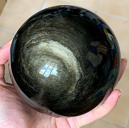 Gold Obsidian Ball Golden Double Eye Lucky Crystal Home Office Decor Craft Gifts Ornaments (Size : 3-3.5kg)