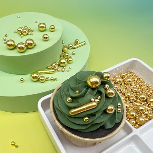 Gold Sprinkles for Cake Decorating, 4.6Oz Rod and Pearl Sprinkles Mix for Baking, Cupcake, Cookie, Ice Cream, Donuts and Cake Decorating