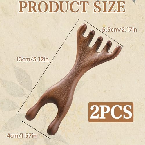 2Pcs Meridian Comb Fivetouch Therapy Comb Sandalwood Massage Claws Guas Sha wood therapy Tools ergonomic for Head Face Eye Nose Massager Brush Relaxation Wellness