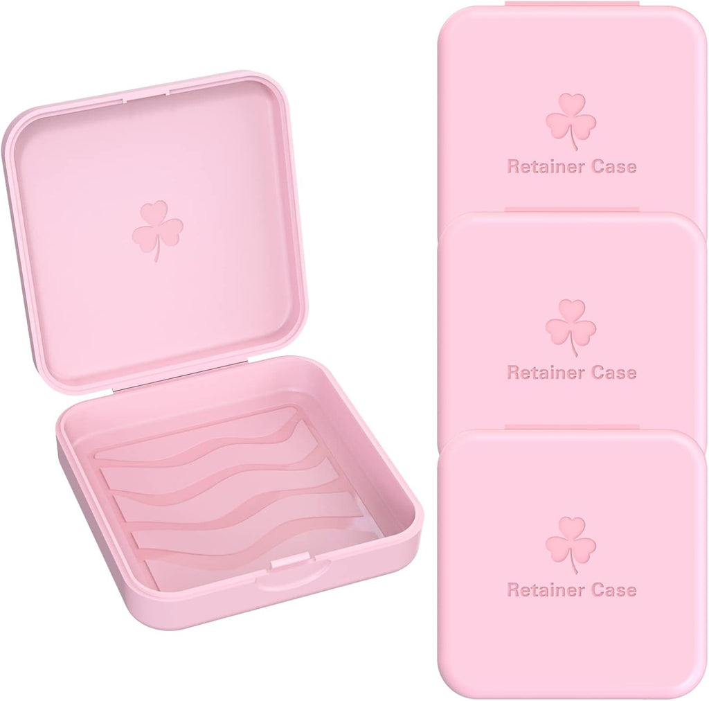 ARGOMAX [4-Pack Aligner Case with Vent Holes, Slim Portable Retainer Case for Clear Braces, Orthodontic Storage Box for Mouth Guard & Night Guard, Travel Dental Container - Pink