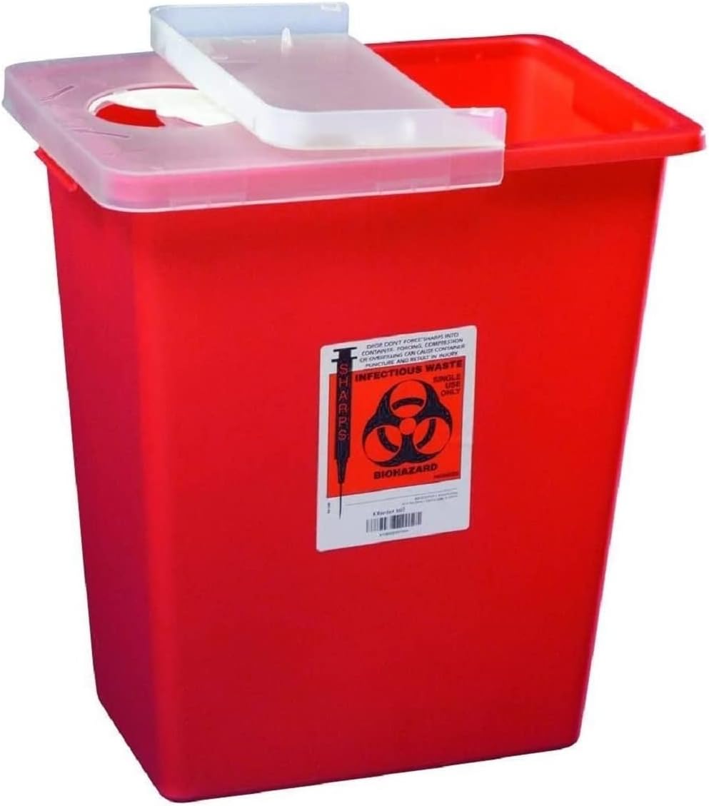 Kendall/Covidien Model#8980 Multipurpose Sharps Container w/Hinged Lid, 8 Gallon - Case