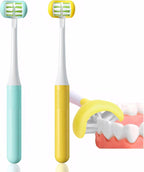 2 Pack 3 Sided Toddler Toothbrush, Dupont Soft Bristle Kids Toothbrush for Autism & Sensitive Gums, Complete Tooth & Gum Care (Blue+Yellow)