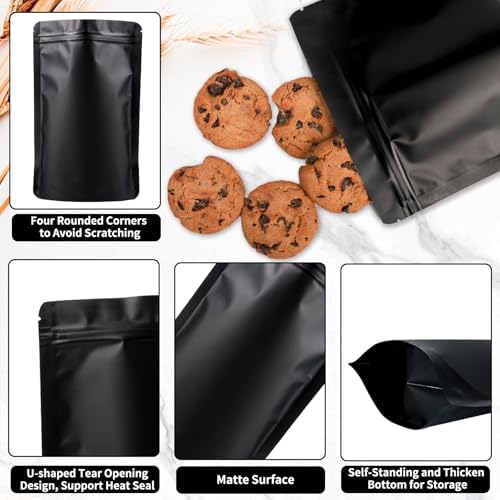 100 Pack Mylar Smell Proof Bags, Resealable Black Stand Up Pouch Bags Foil Sealable Bags for Packaging, 6.2×9.4 Inch