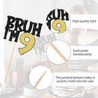 1 PCS Bruh I'm 9 Cake Topper Glitter Happy 9th Birthday Cake Pick Bro I'm 9 Cake Decoration It's My 9th Birthday Decorations for Cheers to 9 Years Old Anniversary Party Supplies Gold