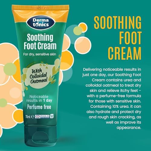 Dermatonics Soothing Foot Cream - 10% Urea w/Colloidal Oatmeal, Exfoliating & Softening Balm, Moisturizer for Dry, Cracked Heels & Rough Skin, Rehydrating for Feet, Elbows & Hands - 2.37 fl oz Tube
