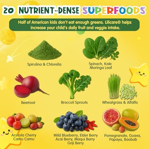 Kids Multivitamin Gummies w/Super Greens, 30 Veggie, Fruit, Iron, Daily Vitamin A C E D3 B12, Zinc, Probiotic, Shiitake, Kids Vitamins for Picky Eater Growth, Immunity, Digestion, Sugar Free, 2Pack