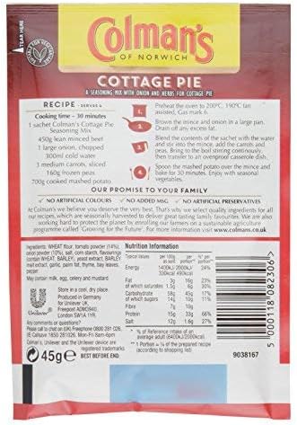 Colman's Cottage Pie perfect with creamy mashed potato Recipe Mix quick to prepare pie mix 45 g
