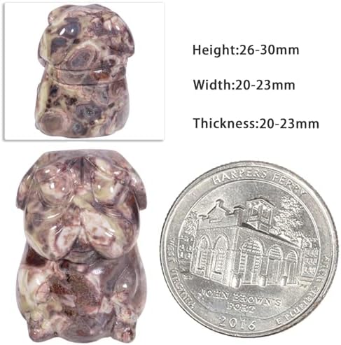 Nupuyai Pack of 2 Natural Crystal Ocean Jasper Pug Dog Statue, Hand Carved Stone Animal Figurine for Home Office Decoration