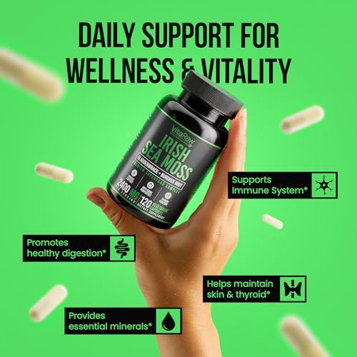 Organic Irish Sea Moss Capsules 2400 mg - Burdock Root and Bladderwrack Powder Real Seamoss Pills for Immune Support, Joint and Gut Health Help - Raw Sea Moss Advanced Herbal Supplement