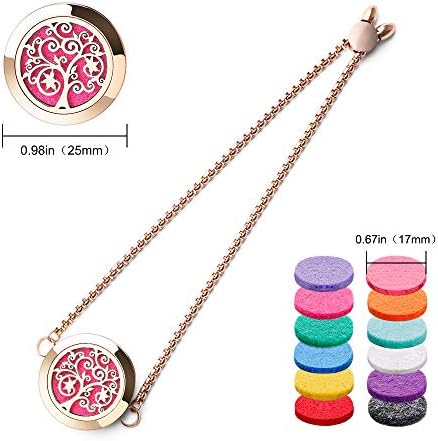 ttstar Essential Oil Diffuser Bracelet Stainless Steel Aromatherapy Locket Adjustable Bracelet Set with 24 Refill Pads in 12 Assorted Colors, Gifts Set for Women(Rose Gold)
