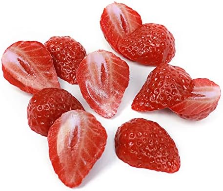 FKYzixeh Artificial Strawberry Blocks, Fake Fruit Decorations for Home, Parties, Tables and Vase Filling, Photography Props (10 Pcs Half Strawberries)