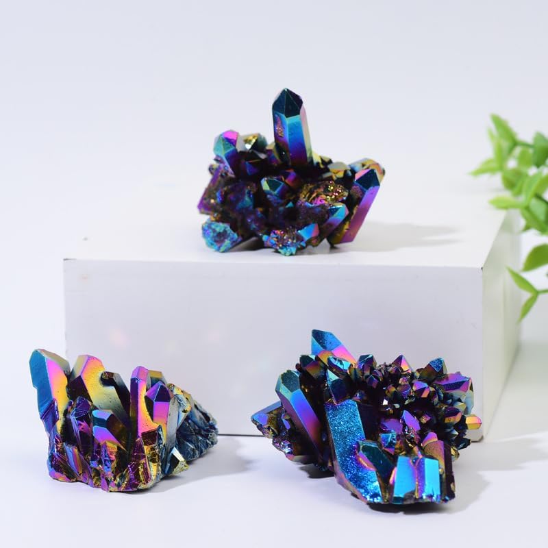Crystal Rough Colorful Crystal Cluster Seven Rainbow Electroplating Crystal Stone Home Craft Decoration,300g