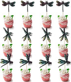 12PCS Dragonfly Cupcake Toppers ，Insect themed cake decoration，Baby bath cake decorations, summer garden decorations, for boys and girls birthday party decoration supplies