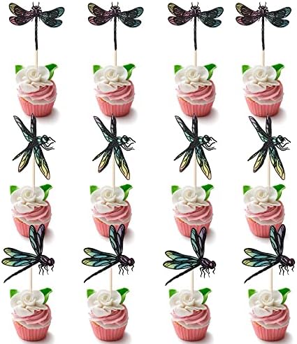12PCS Dragonfly Cupcake Toppers ，Insect themed cake decoration，Baby bath cake decorations, summer garden decorations, for boys and girls birthday party decoration supplies