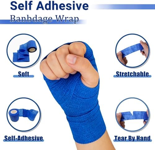 20 Pack Self Adhesive Bandage, Blue Athletic Tape, 2" x 5 Yards Elastic Cohesive Bandage Wrap, Breathable Self Adherent Wraps for Thumb, Finger, Sports, Wrist, Ankle and Swelling