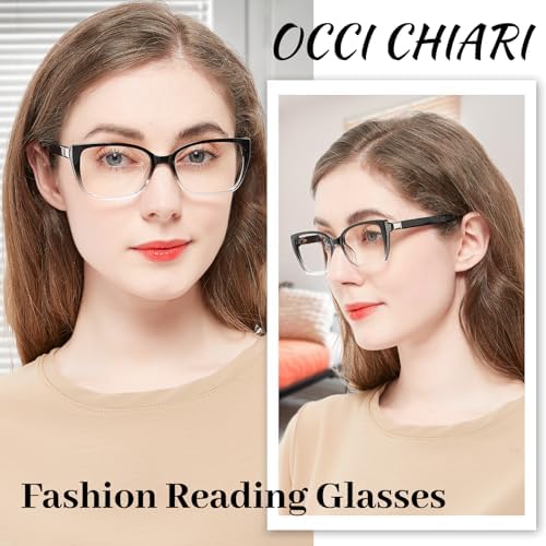 OCCI CHIARI Fashion Reading Glasses for Women Readers 0 1.0 1.25 1.5 1.75 2.0 2.25 2.5 2.75 3.0 3.5 4.0 5.0 6.0 (Black-Clear,2.5)