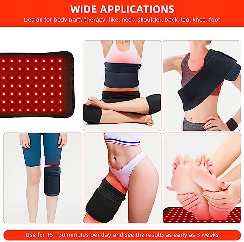 Red Light Therapy Pad for Body Back Knee Shoulder Hands Feet Portable 660nm 850nm Home Use 3 Chips in 1 Infrared Light Heating Wrap Belt Gift for Women Men (Corded)