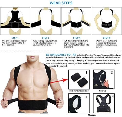 Thoracic Back Brace Posture Corrector - Magnetic Support for Neck Shoulder Upper and Lower Back Pain Relief - Perfect Posture Brace for Cervical Lumbar Spine - Fully Adjustable Belt (Black, XX-Large)