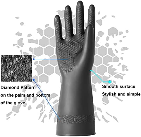 Chemical Resistant Latex Gloves,Cleaning Protective Safety Work Heavy Duty Rubber Gloves, S-M-L-XL Size, Black 1 Pair